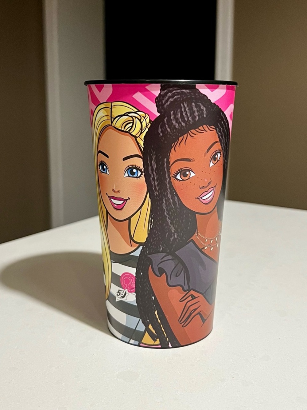 Barbie Pink Black Illustrated Characters Plastic Cup